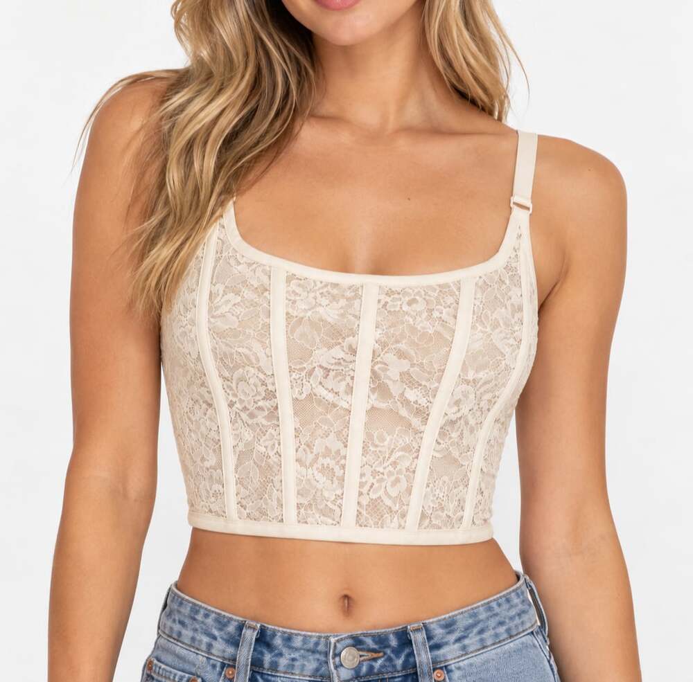 Colsie Off White Lace Corset Crop Top Bustier with Adjustable Straps